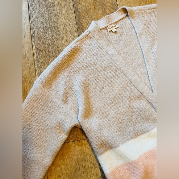 POEM & THREAD Long Cardigan Sweater Coat Open Front Belted Champagne Ivory/Pink - Picture 5 of 14